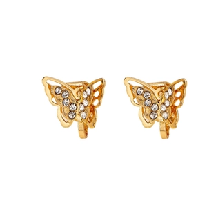 Elegant gold butterfly earrings with sparkling crystals and clip-on design for women