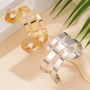 Minimalist multi-layer spiral open bracelets in polished gold and silver finishes