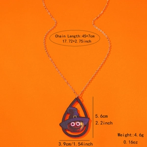 Halloween teardrop pumpkin necklace with purple wizard hat on vibrant orange background