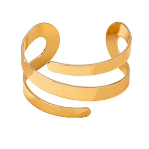 Polished gold geometric triple-layer spiral open bangle bracelet for modern styling