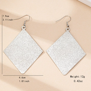 Matte silver geometric diamond drop earrings with hook for a minimalist jewelry style