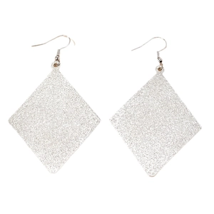 Fashionable matte silver rhombus drop earrings with geometric flat diamond shape design