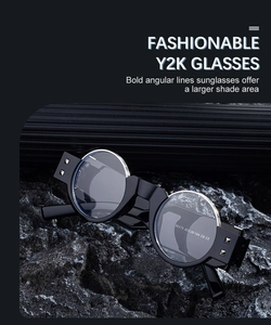 Vue détaillée des lunettes de soleil punk rondes avec marquage CE et modèle 98478 sur roche