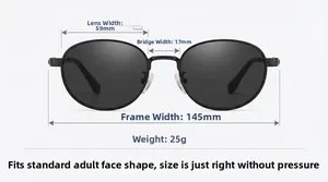Technical dimensions of square polarized sunglasses showing frame width and lens size