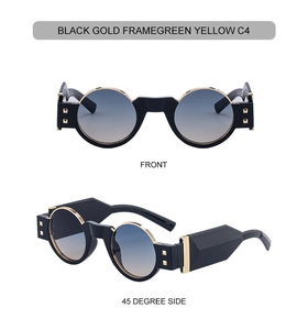 Lunettes de soleil steampunk rondes monture noir et or avec verres dégradés