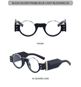 Vue détaillée des lunettes steampunk C8 noir et argent avec branches à rivets
