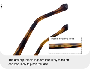 Détail des branches de lunettes en écaille avec noyau métallique pour le confort