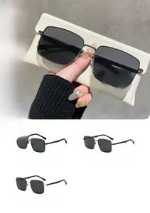 Detailed view of model 3984 square metal sunglasses with size specs and color options