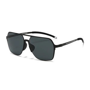 Men's square polarized sunglasses with matte black double bridge metal frame in 45-degree view