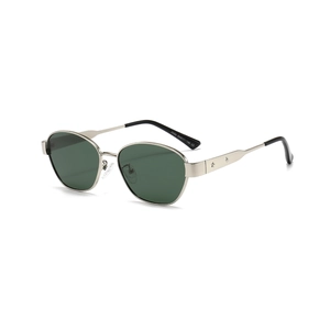 Fashionable silver metal square polaroid sunglasses for men with star detail and dark lenses