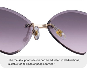 Détails macro des plaquettes de nez réglables en métal doré sur lunettes œil-de-chat