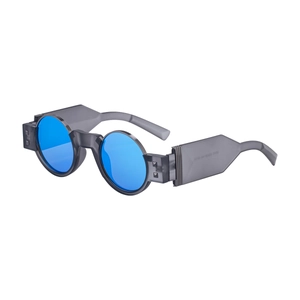 Lunettes de soleil punk rétro pour hommes avec verres bleus et monture grise