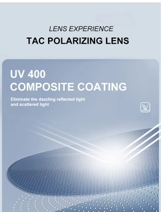 Detailed view of TAC polarized lens showing UV 400 protection and glare reduction technology