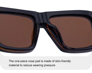 Close-up of skin-friendly one-piece nose pad on retro square polarized sunglasses