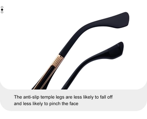 Detail of ergonomic anti-slip temple legs with gold hinges for square sunglasses