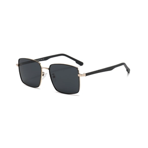 Men square polarized sunglasses with gold metal frames and black lenses for driving