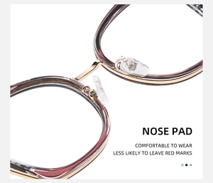 Detalle de las almohadillas de silicona suave y puente dorado en gafas ópticas de moda
