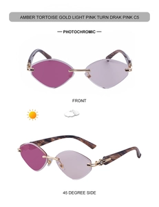 Lunettes de soleil cat-eye sans monture avec cadres dorés et branches en ambre tortue