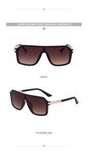 Vues de face et de profil à 45 degrés de lunettes de soleil carrées marron et doré
