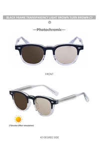 Detail view of photochromic sunglasses with black transparent frames and silver diamond rivets