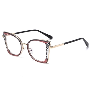 Gafas de ojo de gato con filtro de luz azul, montura dorada y diseño de tablero de ajedrez