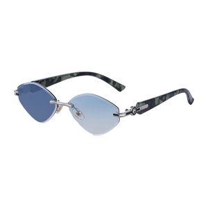 Lunettes de soleil œil-de-chat sans monture avec verres bleus et branches camouflage