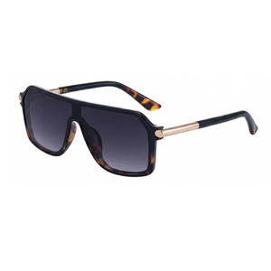 Lunettes de soleil carrées avec monture en écaille et détails dorés pour le sport en plein air