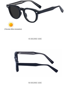 Detail of square photochromic sunglasses frame with metal core reinforced temples