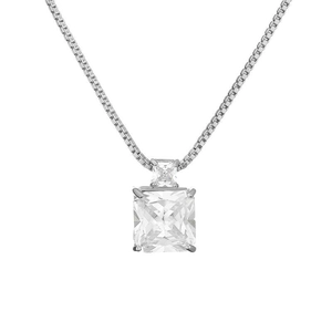 Minimalist silver box chain necklace featuring two stacked square-cut zircon pendants
