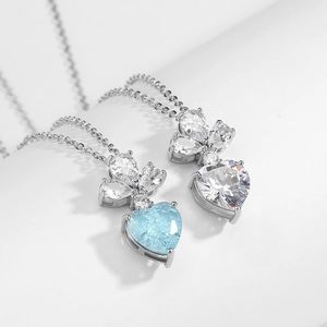 Collier Pendentif Cœur Cuivre Avec Zircone Cubique Taille Cœur Pierres Bleu Blanc Rose Bijoux Clavicule Pour Femmes