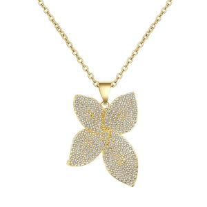 Elegant gold-plated four-leaf clover necklace with sparkling white pavé rhinestones