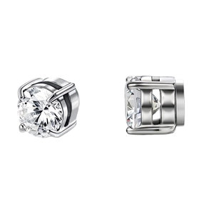 Classic silver four-prong round zircon stud earrings for women with bright polish