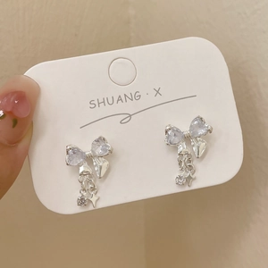 Boucles d'oreilles nœud papillon en argent S925 avec pendentifs étoile en zircon