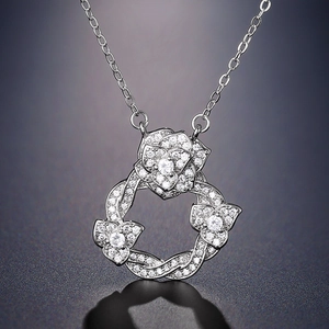 Collier Pendentif Fleur Camélia Cuivre Incrusté De Zircon Bijoux De Chaîne De Clavicule Élégants Vintage Pour Femmes