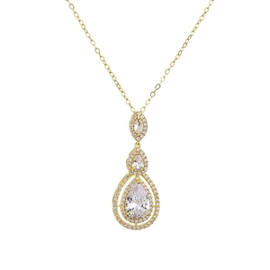 Elegante vergoldete Kupferhalskette mit gestuften AAA-Zirkon-Tropfenanhängern und Kristallen