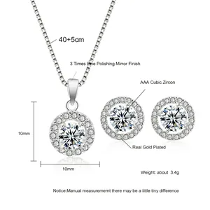 Parure bijoux collier pendentif et boucles d'oreilles halo en zircone cubique