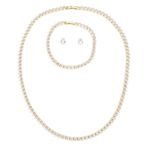 Hip hop style gold plated jewelry set with sparkling rhinestones for men and women