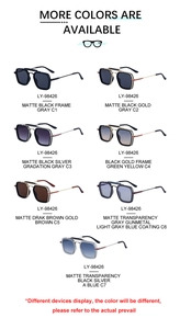 Multiple color options for retro square double-bridge sunglasses with metal temples