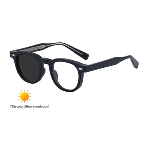Black square photochromic sunglasses for women with silver arrow rivets on white background