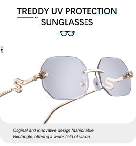 Détail des branches dorées en forme de serpent sur lunettes de soleil sans monture