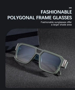 Detail of matte olive green frame sunglasses with CE mark and temple specifications