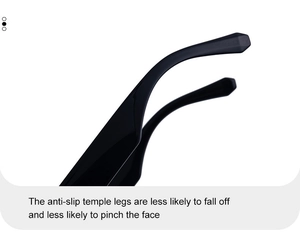 Close-up of anti-slip ergonomic sunglasses temple tips for secure and comfortable fit