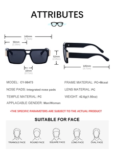 Detailed dimension guide for large frame double bridge sunglasses showing frame measurements