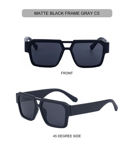 Detail view of matte black double bridge sunglasses with gray lenses for outdoor wear