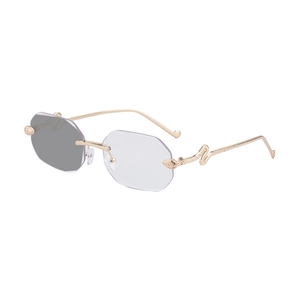 Lunettes de soleil carrées sans monture avec branche serpent dorée et verres taillés