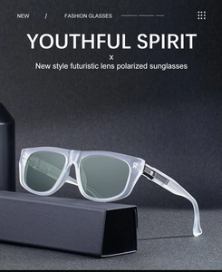 Close-up of matte translucent cat-eye polarized sunglasses with stripe metal accents