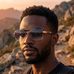 Men's vintage pilot sunglasses with gold metal frames and gradient lenses for outdoor