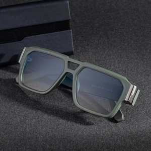 Fashion oversized square sunglasses with double bridge and dark green frame for men
