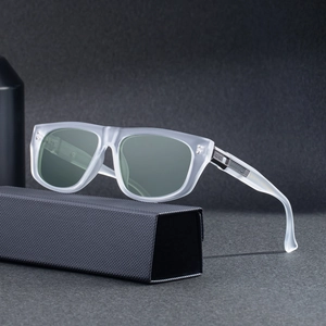 Cat eye polarized sunglasses with matte translucent frames and light green lenses