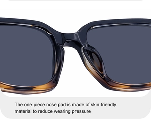 Détail des plaquettes de nez monobloc sur les lunettes de soleil carrées en écaille